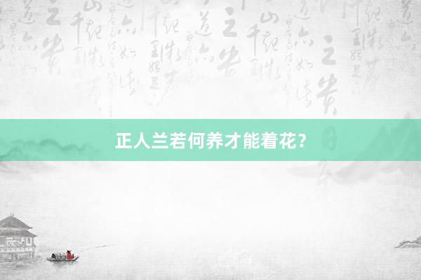 正人兰若何养才能着花？
